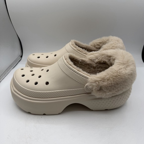 Crocs Stomp‎ Lined Clogs Mens Sz 12 Stucco Fur Lined Platform Slip On Warm Fuzzy main image 8